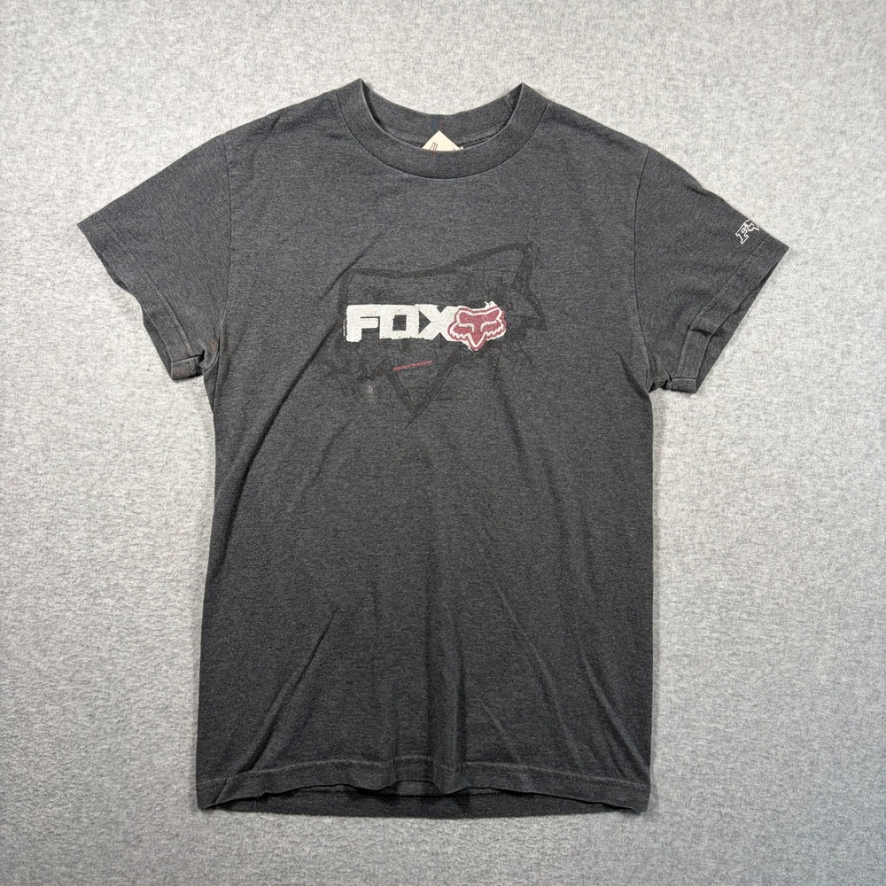 Y2K Fox Racing T-Shirt Womens Small Gray Graphic Logo Short Sleeve Motocross Tee